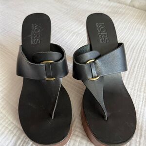 Michael Kors Black Leather Wooden Platform Heels